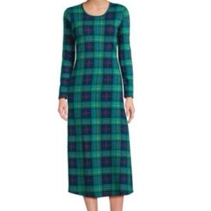 Land’End Plaid Long Sleeve Nightgown Dress 100% Cotton Sz S